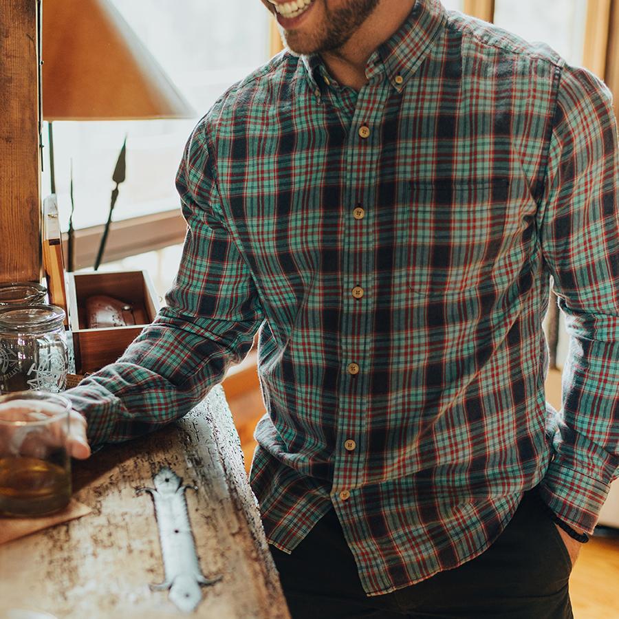 Washed Seasons Plaid Button Down Shirt - Teal/Navy