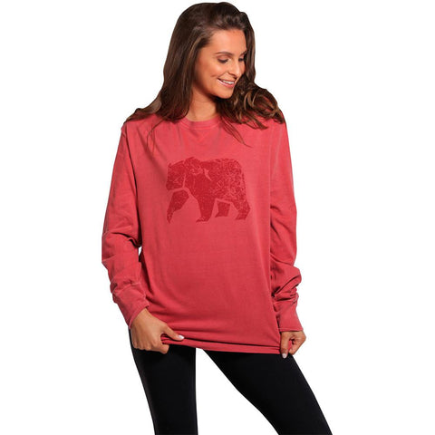Boyfriend Long Sleeve Bear T - Crimson
