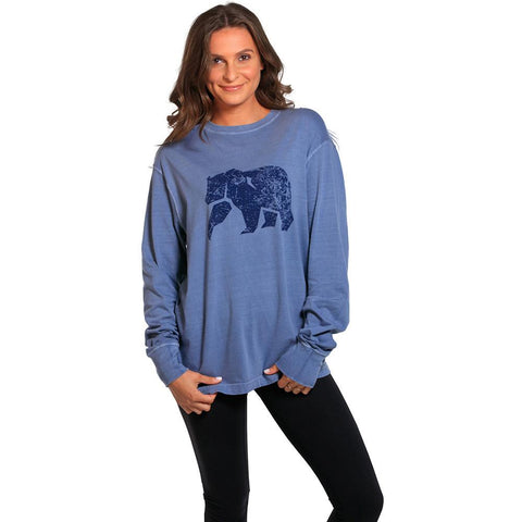 Boyfriend Long Sleeve Bear T - Blue Jean