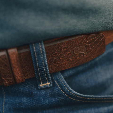 Vintage Glazed Leather Belt - Tan
