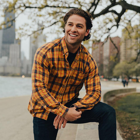Washed Seasons Plaid Button Down Shirt - Old Gold