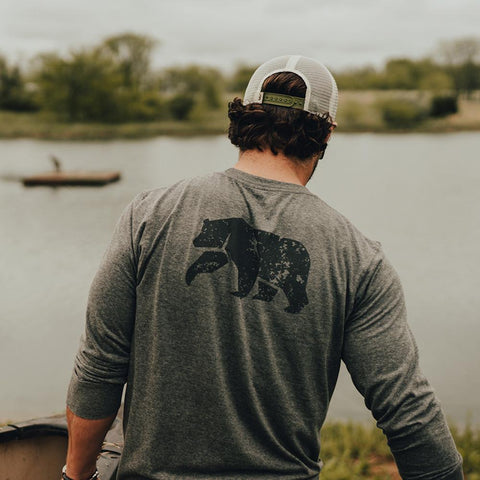 Vintage Bear Long Sleeve T-shirt - Tri Blend Grey