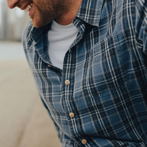 Washed Seasons Plaid Button Down Shirt - Navy