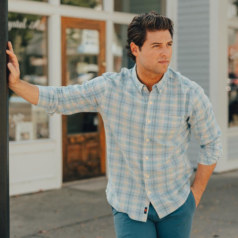 Louis Plain Weave Slub Button Down Shirt - Sky