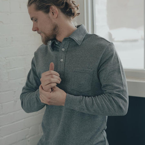 Long-Sleeve Heathered Tri-Blend Polo