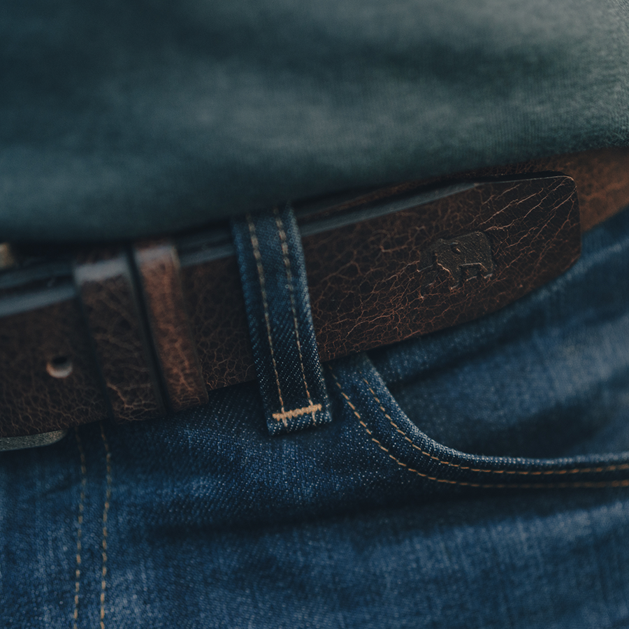 Vintage Glazed Leather Belt - Pine
