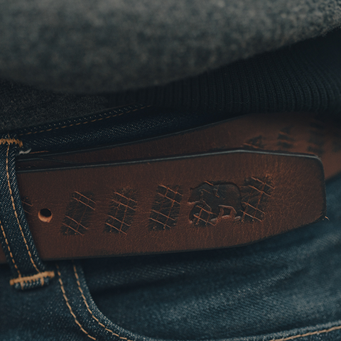 Etched Leather Belt - Brown