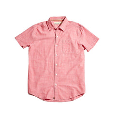 Slub Cotton Short Sleeve Button Down Shirt - Pink