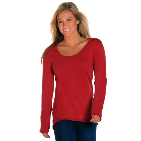 scoop neck womens long sleeve shirts heather red