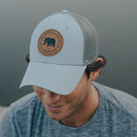 Leather Patch Trucker Cap - Blue