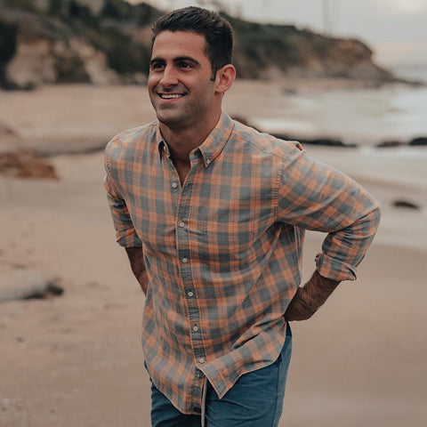 Two-Toned Check Button Down Shirt - Coral