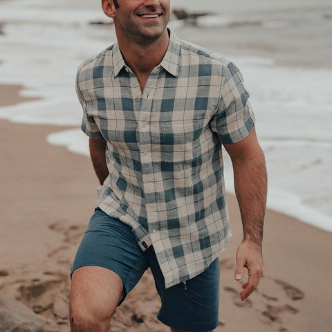 Skipper Short Sleeve Button Up Shirt - Mineral Blue