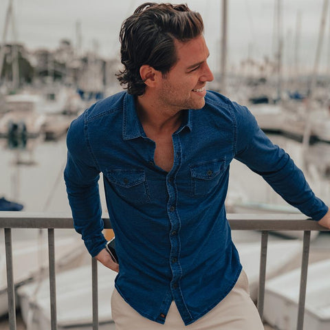Loose Knit Button Up Shirt - Indigo