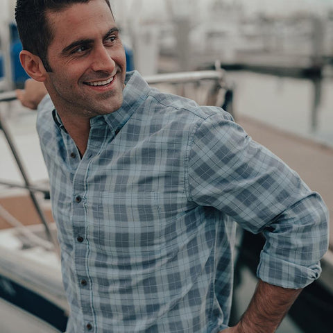 Two-Toned Check Button Down Shirt - Vallarta Blue