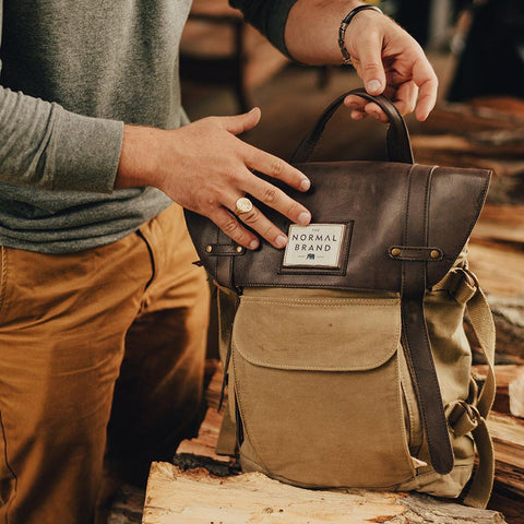 Top Side Leather Backpack - Tan