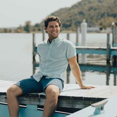 Yarn Dye Short Sleeve Button Up Shirt - Mint