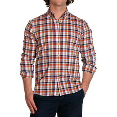 marco stretch plaid mens button down orange/blue