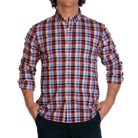 marco stretch plaid mens button down red/blue