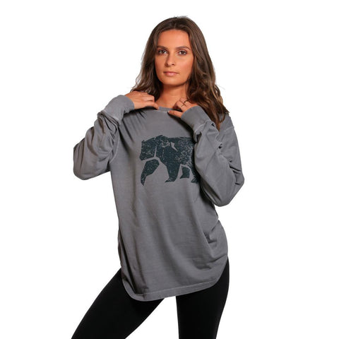 Boyfriend Long Sleeve Bear T - Grey