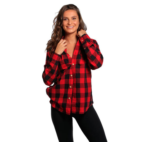 Boyfriend Brushed Buffalo Shirt - Red/Black
