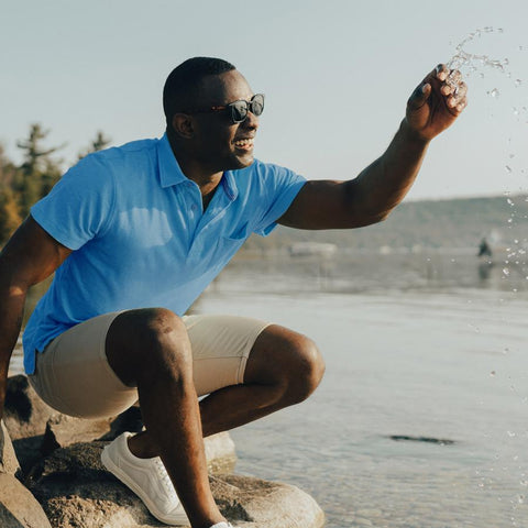 Vintage Slub Short Sleeve Pocket Polo - Blue