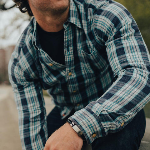 Washed Seasons Plaid Button Down Shirt - Teal/Stone