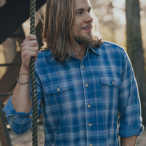 Indigo Stripe Double Cloth Button Up Shirt