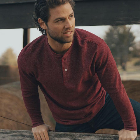 Lightweight Waffle Knit Henley Shirt